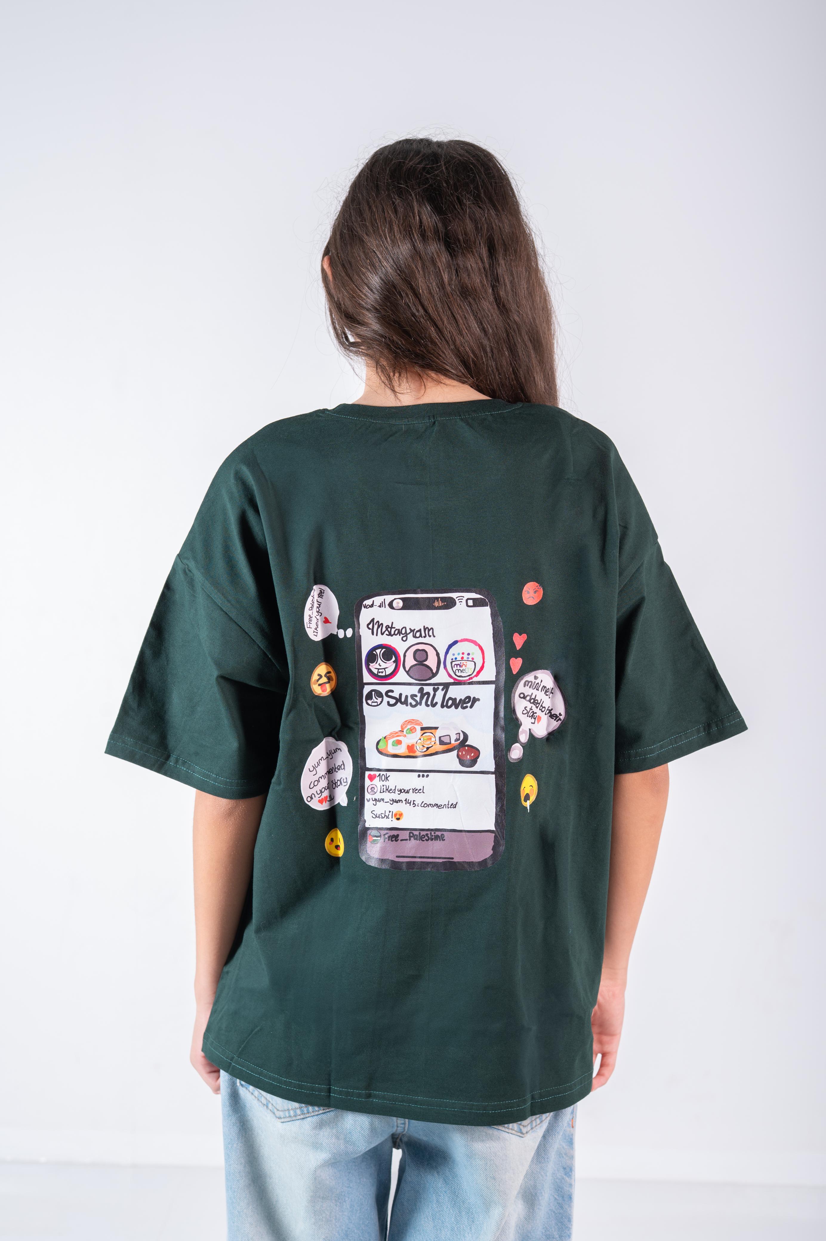 Social Media T-shirt In Olive Green