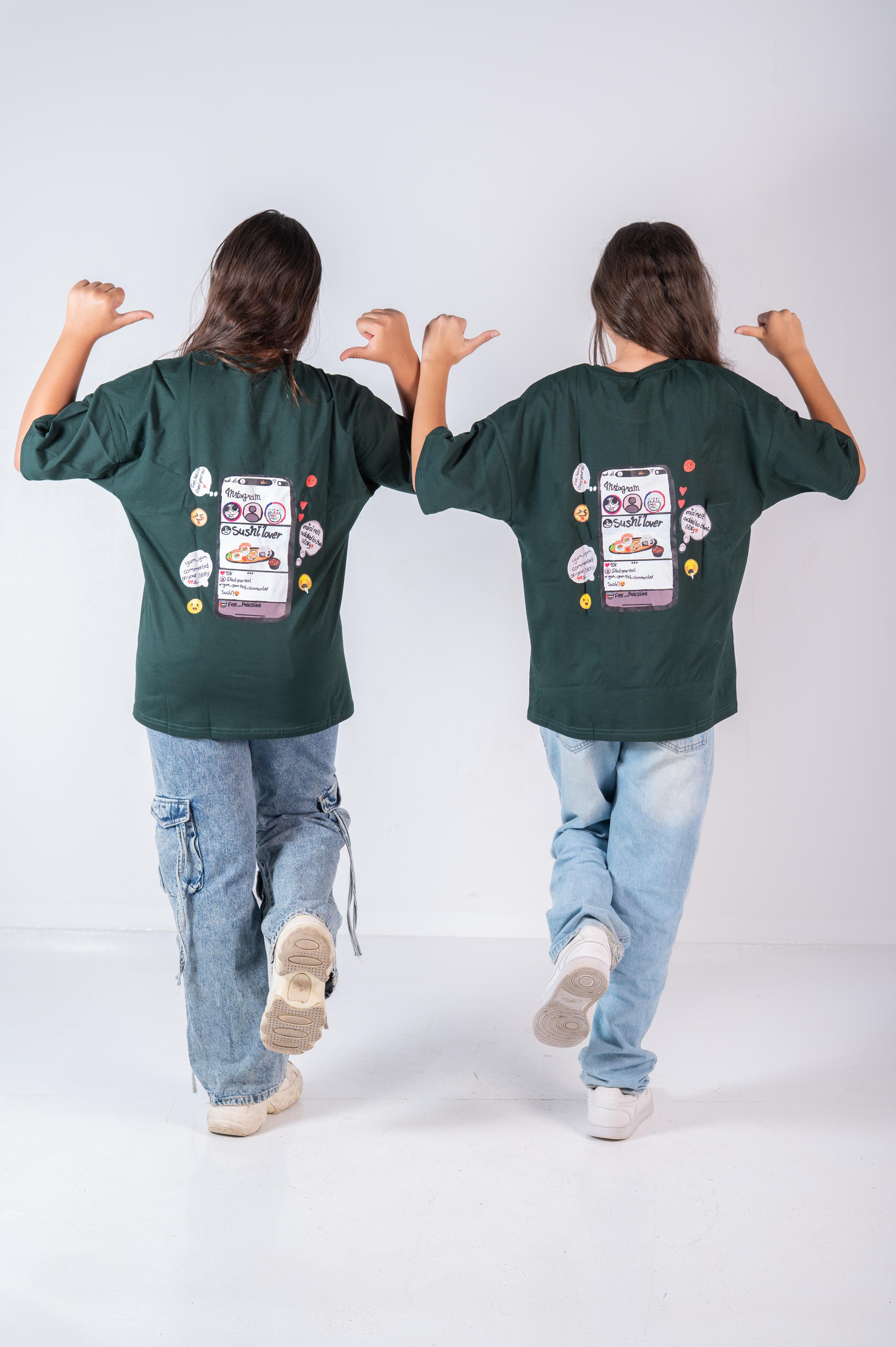Social Media T-shirt In Olive Green