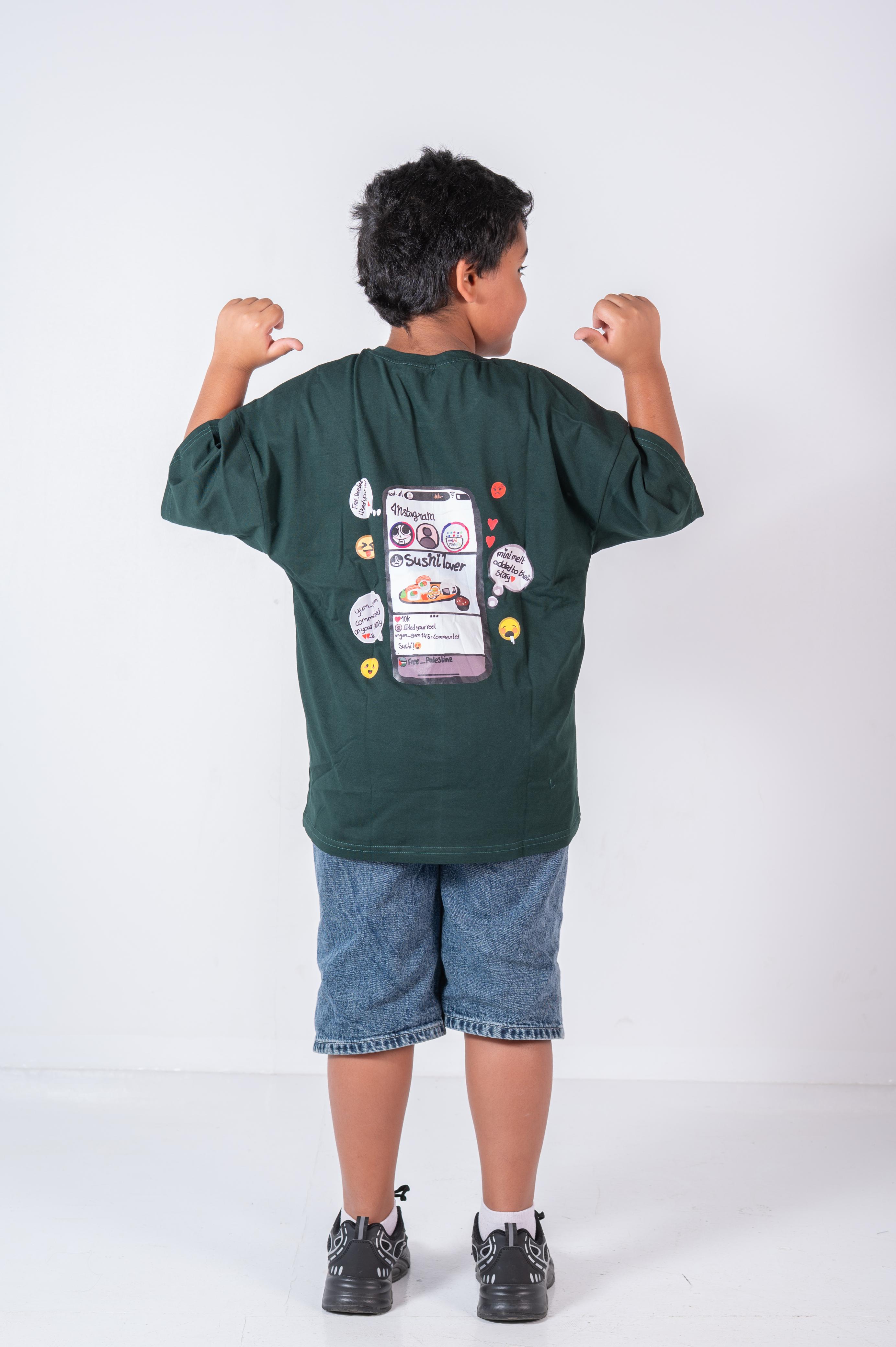 Social Media T-shirt In Olive Green