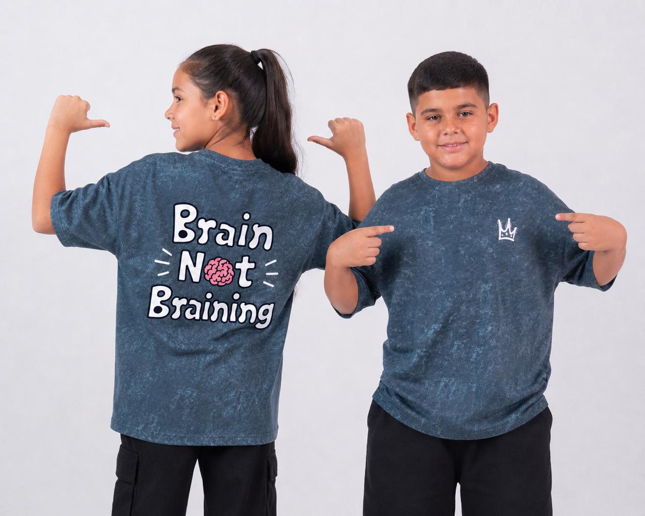 Brain not Braining   T-shirt In Washed Blue