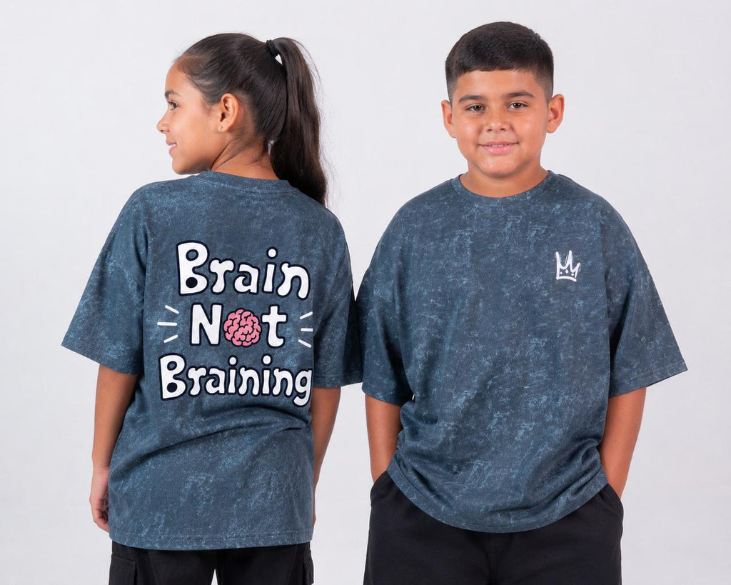 Brain not Braining   T-shirt In Washed Blue