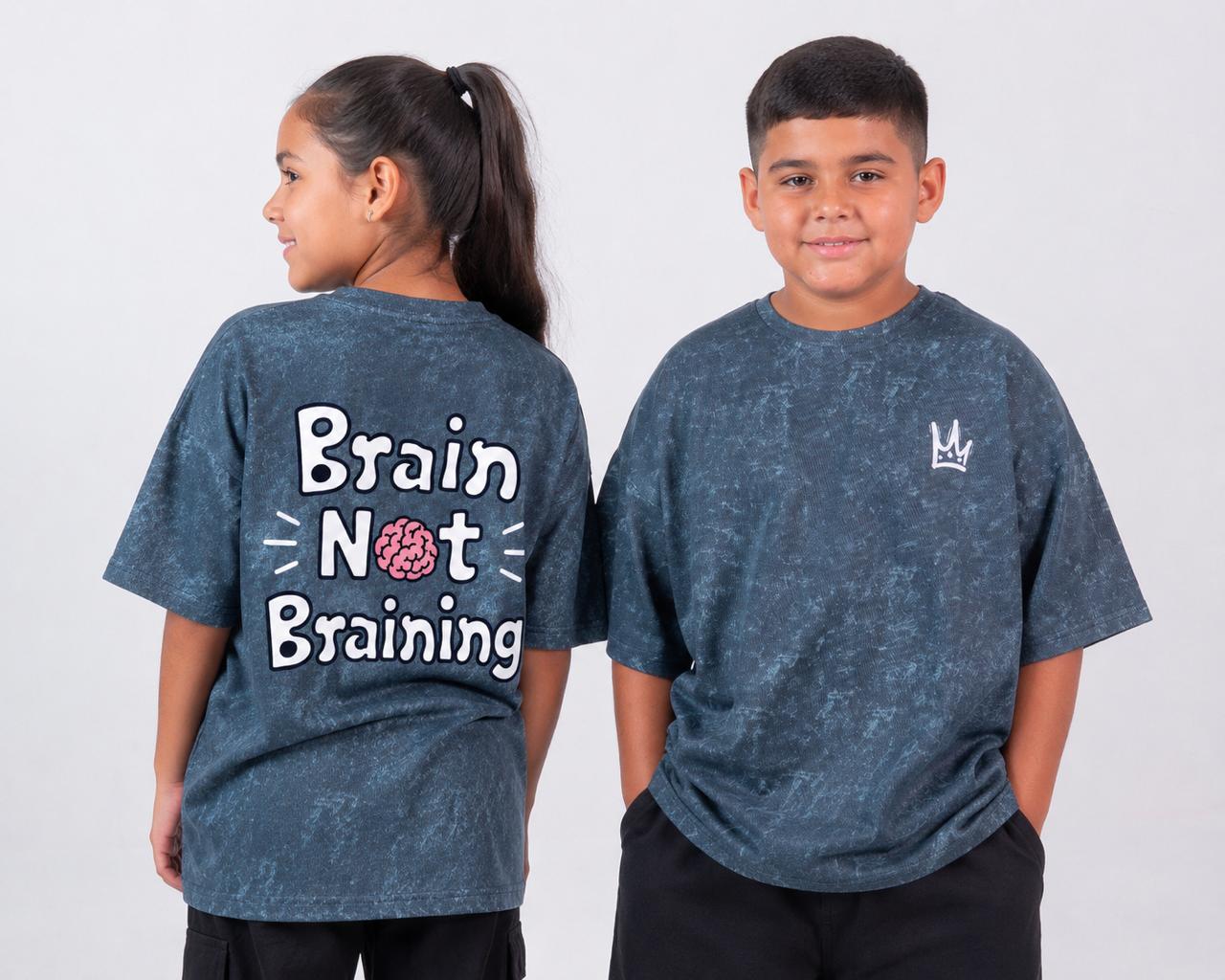 Brain not Braining   T-shirt In Washed Blue